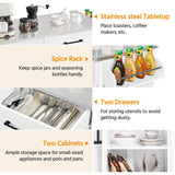 Yaheetech Kitchen Island Cart with Storage & Stainless Steel Countertop, Portable Kitchen Island on Wheels with Cabinet & Adjustable Shelves & 2 Drawers, Rolling Island Table for Kitchen, White Yaheetech