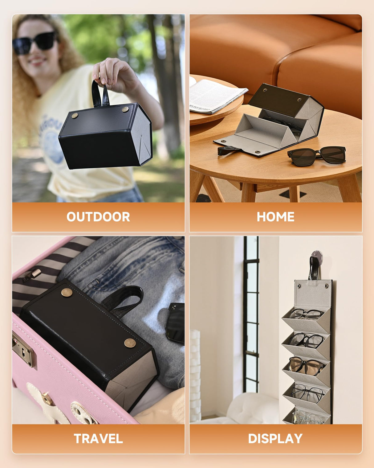 CO-Z Travel Sunglasses Organizer, Foldable Travel Sunglass Case with 5 Slots for Multiple Pairs, Portable Eyeglasses Holder Glasses Storage Box for Women Men Home Display Travel, Black & Gray CO-Z