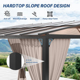 Gotland 10FTx12FT Outdoor Wall-Mounted Hardtop Pergola, Metal Frame Gazebo with Sloping Sun Panel Roof and Double Curtains for Patio, Garden, Lawn, Khaki Gotland