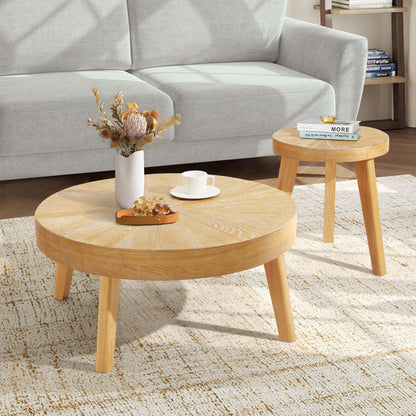 HOKYHOKY Farmhouse Round Coffee Table Set of 3, Boho Sofa Side Nesting Tables End Table Set with Wood Natural Finish for Living Room, Bedroom, Home Office,Natural - WoodArtSupply