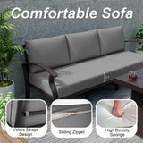 ALAULM Aluminum Patio Furniture Set with Propane Fire Pit Table 5-seat Metal Outdoor Furniture w/Fire Pit Patio Sectional Sofas w/5.2" Cushions for Patio, Backyard, Poolside-Grey ALAULM