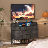 Welfuturer Dresser for Bedroom with 12 Drawers Black Dressers with Charging Station and LED Light 50 inch TV Stand Chest of Drawers with Shoe Rack and Open Shelf for Living Room Entryway Halfway Welfuturer