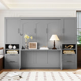 Harper & Bright Designs Queen Size Murphy Bed, Wooden Queen Wall Bed with Closet, Drawers and Shelves, Gray Harper & Bright Designs