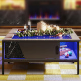 Bestier 42 Inch LED Coffee Table with Storage Glass Coffee Tables for Living Room with Sliding Doors, Black Living Room Center Table Bestier