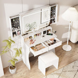Makeup Desk with Mirror and Lights, White Dressing with Charging Station & Chair, Vanity Desk with Sliding Jewelry Storage Shelves&3 Lighting Modes, Vanity with 2 Large Drawers,Vanity for Women&Girls Vabches