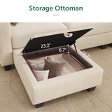 HONBAY Corduroy Sectional Couch with Storage U Shaped Sectional Sofa Modular Sectional Couches for Living Room, Beige HONBAY