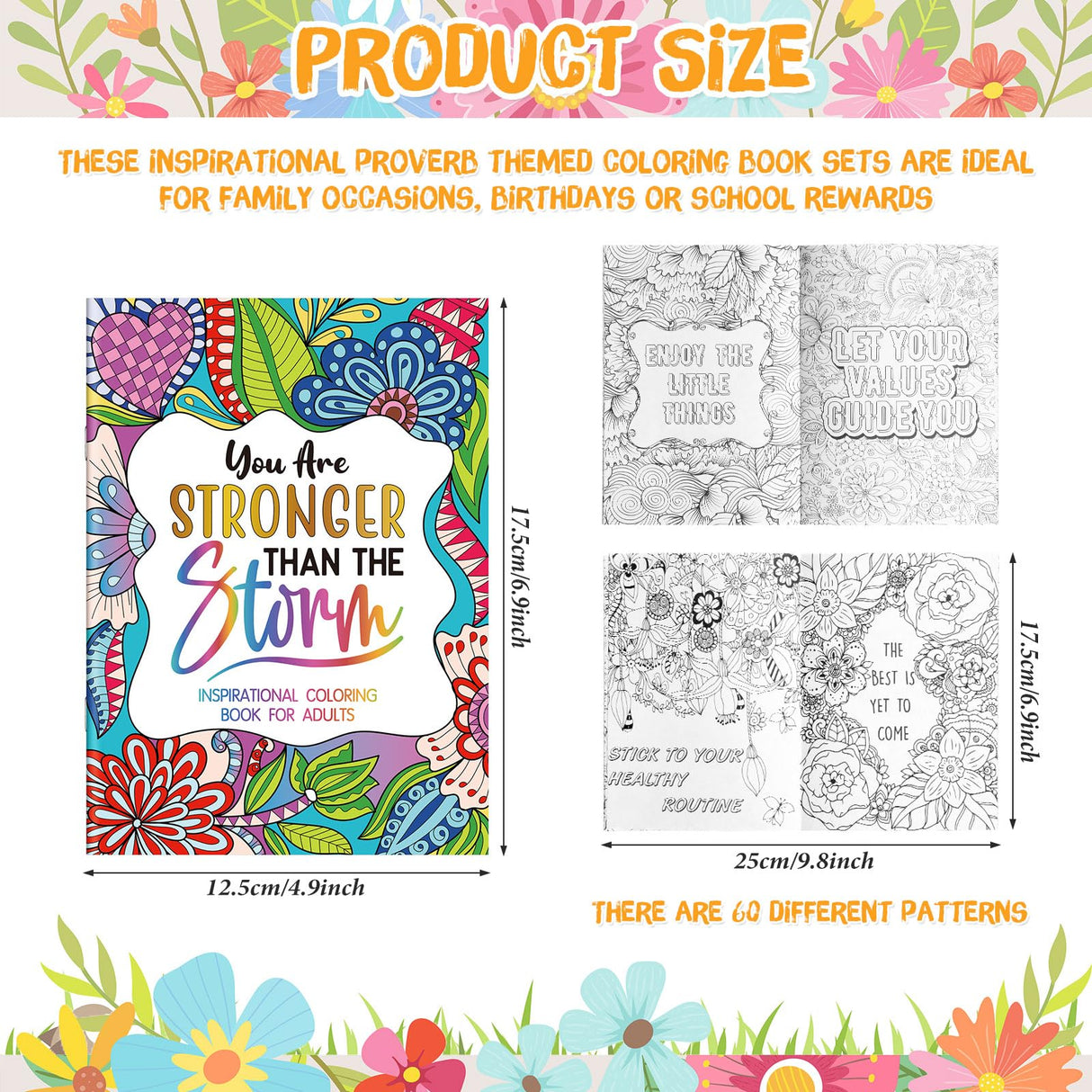 Liliful 144 Pcs Flower Coloring Book Bulk for Adult Kids DIY Art Stress Relief Drawing Book with Patterns for Adults, Party Favors, Goodie Bag Filler and Holiday Gifts (Motivate) Liliful