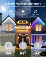 ASAHOM Permanent Outdoor Light Pro S108B, 100FT with 72 RGBCW 70lm LED, WLED Integration, AI Lighting, 30000 Lighting Effect Combination, IP67 Waterproof for Halloween Christmas and Daily Decor, White ASAHOM