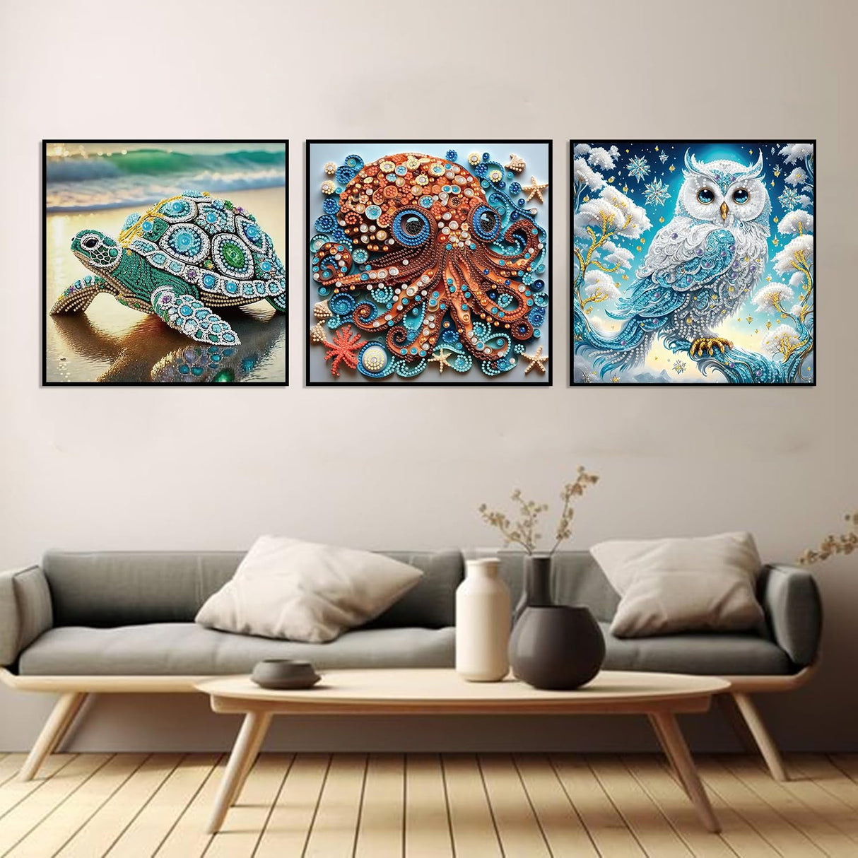 6 Pack Sea Turtle Octopus Owl Animal Special Shape Diamond Art Kits for Adults, 5D Diamond Painting Kits for Beginner, DIY Diamond Crystal Rhinestones Painting Kits for Home Wall Decor Gift 12X12 inch Fairyland JinWenn