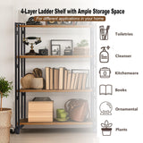 HIBOAT 47" 4-Tier Bookshelf Rustic Wood and Metal Industrial Bookshelf for Home Office, Bedroom, Kitchen, Bathroom (Rustic Brown, 4-Tier) HIBOAT