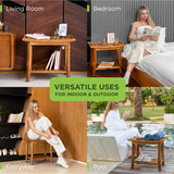 GREENTEAK Premium 22" Teak Shower Bench with Handles, Waterproof Teak Shower Stool, Wooden Stool for Bathroom, Teak Wood Shower Seat Chair for Shower Storage Shelf, 300 Lbs Capacity GREENTEAK