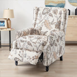 UIXE Pushback Recliner Chair, Fabric Upholstered Armchair Push Back Accent Chair for Living Room, Rivet Trim Home Theater Single Sofa Bedroom Reading Seat with Footrest - Beige Plants UIXE