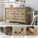 T4TREAM Farmhouse 7 Drawers Dresser Chests for Bedroom with 4 Solid Wood Feet, Tall Wide Wood Country Rustic Chest of Drawers, Storage Dressers for Bedroom, Living Room,Natural Oak T4TREAM