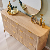 T4TREAM Fluted 7 Drawers Dresser for Bedroom, 54" Wide Modern Dresser TV Stand, Gold Accents, Fluted Fronts, Wood Storage Dressers Organizer for Bedroom, Living Room, Natural Oak T4TREAM