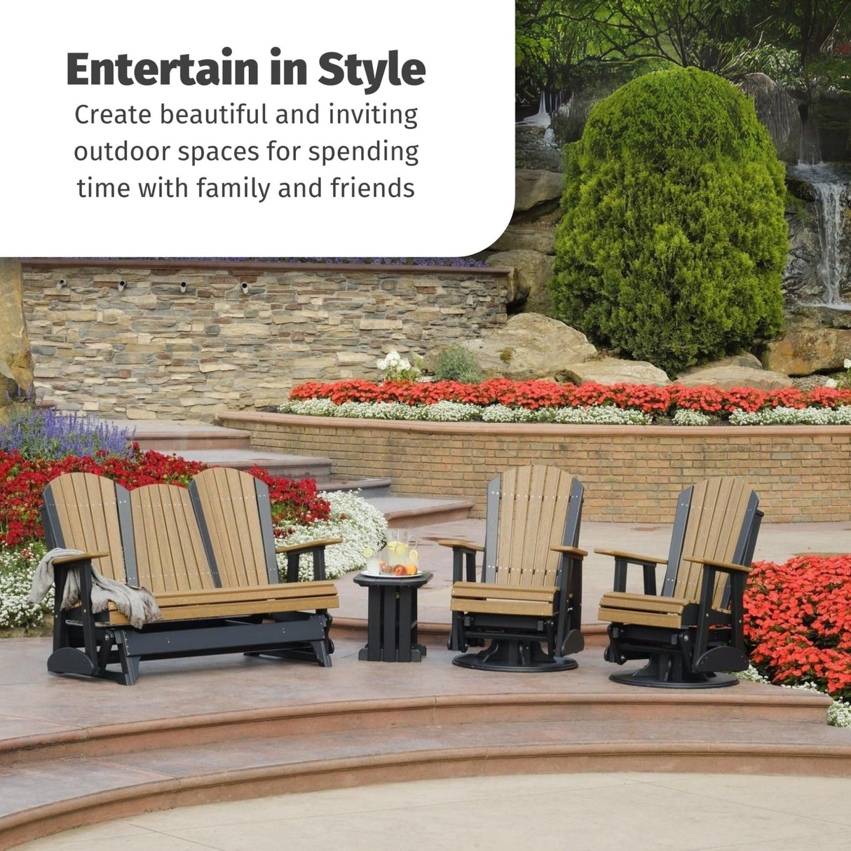 LuxCraft 5' Adirondack Double Glider Bench, 2 Person Glider Chair, Outdoor Glider Bench, Outdoor Loveseat Glider (Dove Gray on Black) LuxCraft