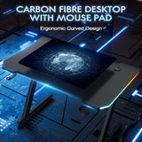 Homall Gaming Computer Desk with Carbon Fiber Surface, Gaming Table Z Shaped PC Home Office with Cup Holder&Headphone Hook(47 in, Black, Led Light) Homall