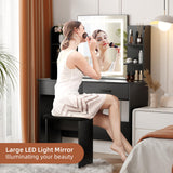 SMOOL Vanity Desk with Lighted Mirror - Makeup Vanity Table with 3 Color Light Options Adjustable Brightness, Vanity with 6 Storage Shelves, 2 Large Drawers, Vanity Set for Girls Women, Black SMOOL