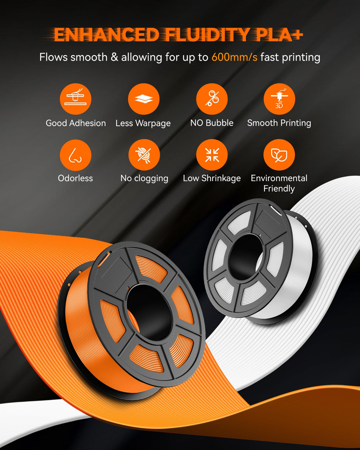 TECBEARS High Speed PLA Plus Filament 1.75mm, High Toughness Rapid PLA+ for Fast Printing up to 600mm/s, 8 Pack 250g Spool, Black+White+Grey+Olive Green+Blue+Pink+Orange+Red TECBEARS