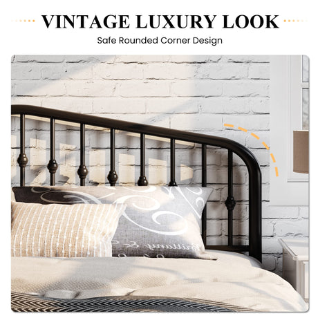 Victorian-Style King Size Metal Platform Bed Frame with Wrought Iron Headboard and Footboard in Black SHA CERLIN