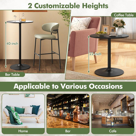 COSTWAY Round Bistro Table Set of 2, Height Adjustable Bar Height Cocktail Table, High Top Pub Table Snack Table with Heavy-Duty Metal Base for Home Bar, Dining Room, Restaurant, Black COSTWAY