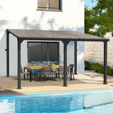Pamapic 10 * 14FT Wall Mounted Gazebo,4*4 Inch Thickened Pillars & Enlarged Base,Outdoor Hardtop Lean to Pergola,UV Resistant Polycarbonate Roof,Aluminum Frame Pergola,Outdoor Patio Awnings for Lawn Pamapic