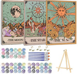 WUDWL Paint by Numbers Kit for Adults Framed Canvas, 3 Pack with Wooden Easel,Paint by Numbers for Kids Ages 8-12, Sun and Moon DIY Acrylic Landscape Oil Painting Arts Crafts, 9.45x11.8inch WUDWL