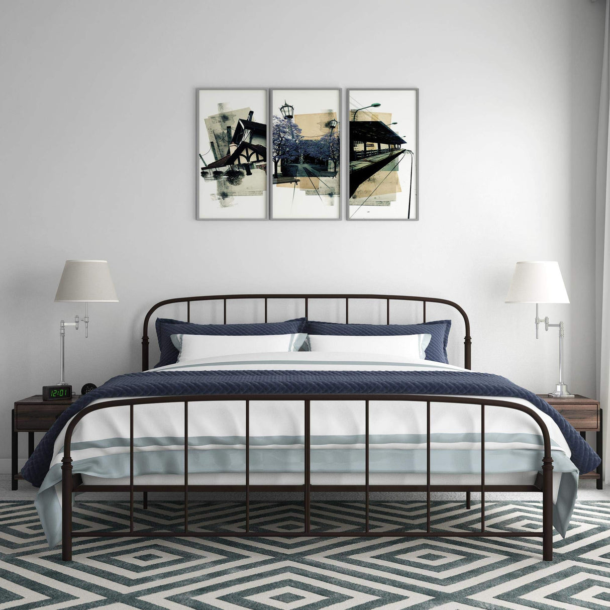 DHP Lafayette Metal Platform Bed with Rustic Style Curved Headboard and Footboard, Adustable Base Height for Underbed Storage, No Box Spring Needed, King, Bronze DHP