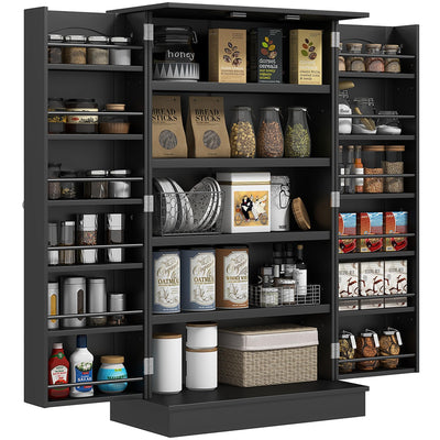 HOMCOM 41" Kitchen Pantry Storage Cabinet, Freestanding Kitchen Cabinet with 12 Door Shelves, Double Doors, 5-Tier Shelving and Adjustable Shelves, Blue