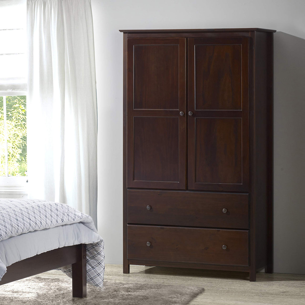 Grain Wood Furniture Shaker 2-Door Wardrobe, Solid Wood with Cherry Finish Grain Wood Furniture