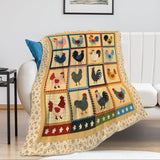 Rustic Country Chicken Throw Blanket – Farmhouse Rooster Hen Patchwork Design Quilt Blanket for Couch, Bed, Sofa – Soft Lightweight Fleece Throw for Farmers, Chicken Lovers (51.1 * 59inch) YunTu