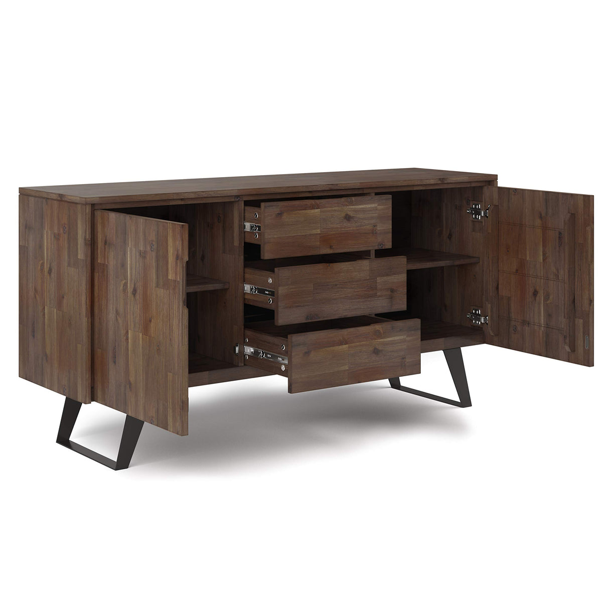 SIMPLIHOME Lowry SOLID ACACIA WOOD and Metal 60 Inch Wide Rectangle Modern Industrial Sideboard Buffet in Rustic Natural Aged Brown, For the Dining Room and Kitchen SIMPLIHOME