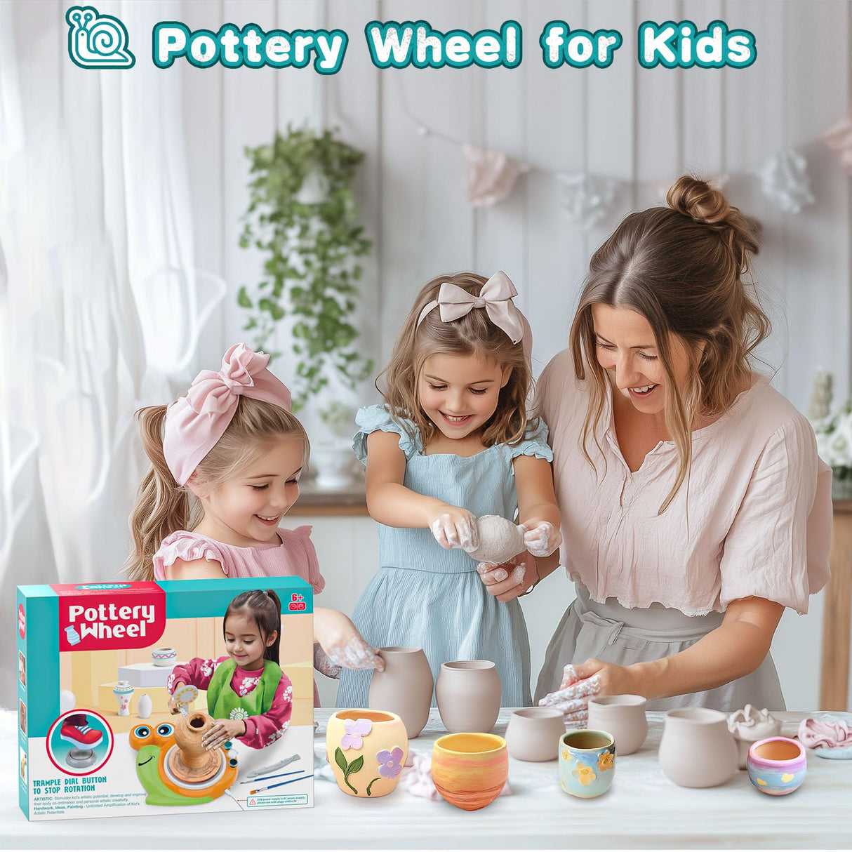Pottery Wheel for Kids-Complete Pottery Painting Kit Arts and Crafts for Kids Ages 8-12, Clay Sculpting Tools with 1.7lb Air Dry Clay, Birthday Christmas Gifts Toys for Boy Girls Age 6 7 8 9 10 11 12 Fedonak