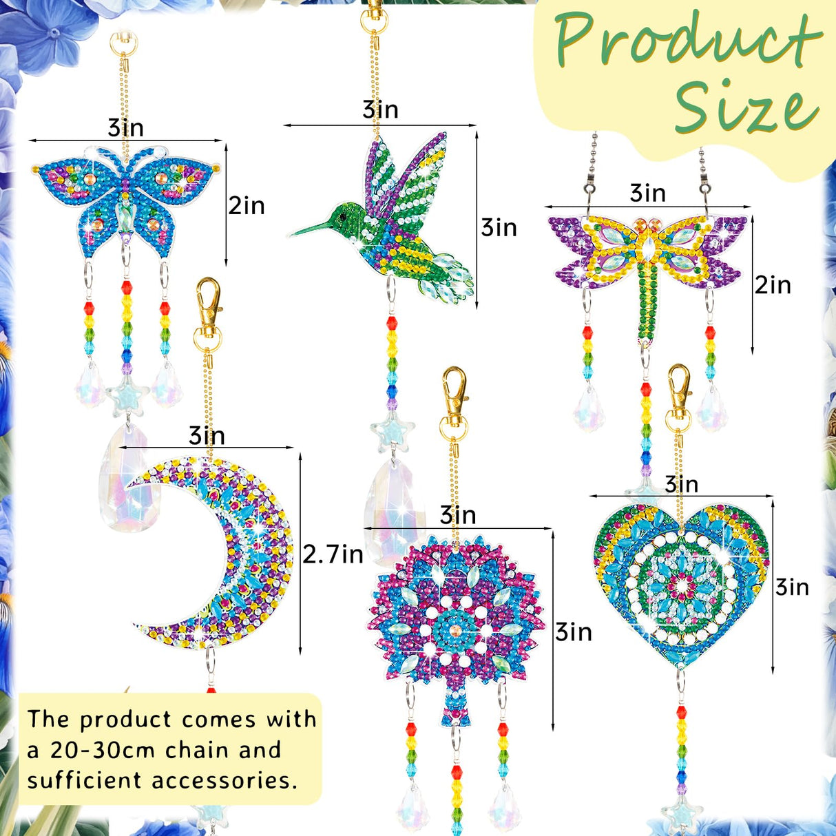 6 Pcs Diamonds Paintings Suncatcher, Double Sided 3D Diamonds Paintings Wind Chime Paint by Number, Diamond Paintings Hanging Ornaments for Adults Home Garden YUNVI