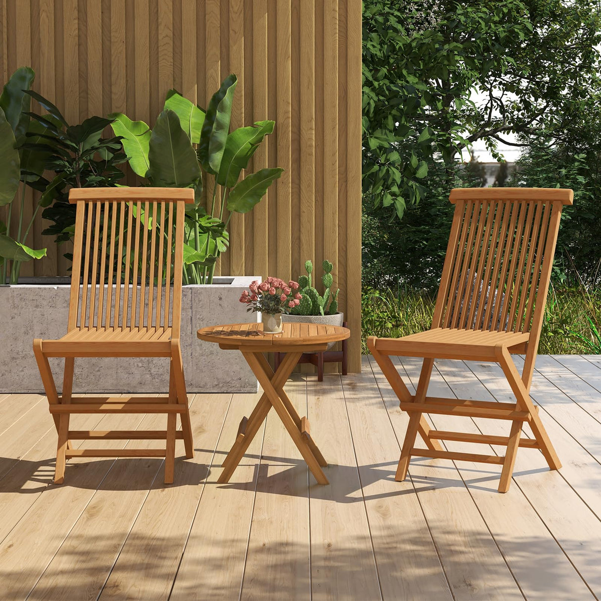 Tangkula 2 Piece Wood Patio Folding Chair, Sturdy Teak High-Back Chair with Slatted Design, Portable & Lightweight Outdoor Dining Chair, Natural Appearance, Perfect for Backyard, Camping Tangkula