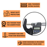 HDMNDD Black Disposable BBQ Grill Gloves Kit - 50 Heavy Duty Textured Grip and 2 Heat Resistant Reusable Liners Meat Pulling (Full Palm & Finger Texture, X-Large) HDMNDD