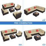 Yaheetech Patio Furniture Set, 7-Piece Outdoor/Indoor Rattan Wicker Sofa Set w/Glass-top Table & Cushions, All-weather Conversation Lounge Set for Porch/Yard/Poolside/Balcony - Brown/Khaki Yaheetech