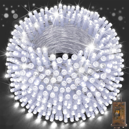 197FT 500 LED Christmas String Lights Outdoor with 8 Modes Timer Memory Function Waterproof Fairy Lights Plug in for Party Xmas Tree Yard Wedding Outside Indoor Decorations(Cold White)