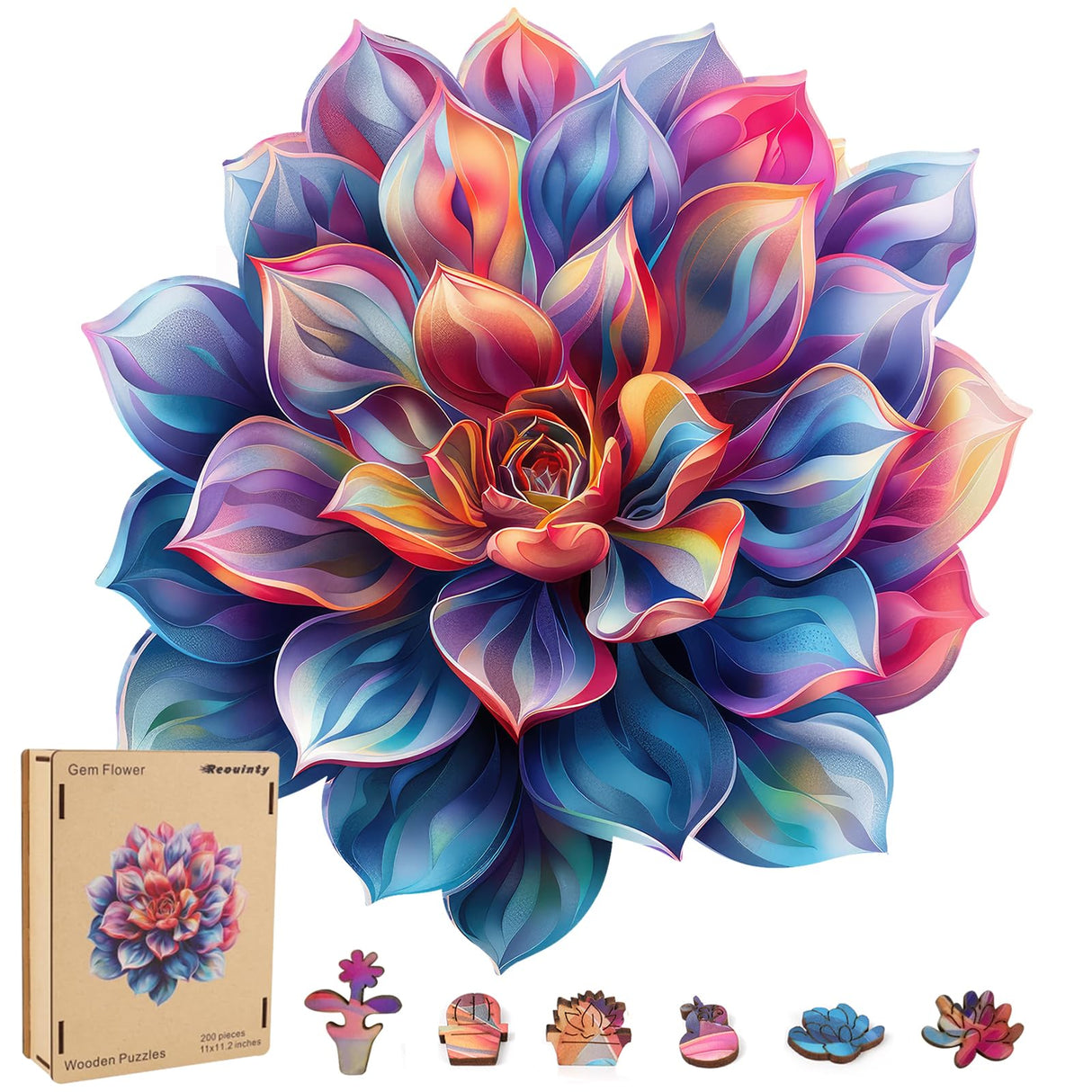 Wooden Puzzles for Adult 500 Piece, Flower Succulent Puzzle for Girls and Women, Challenging Puzzle, Luxurious Shaped Wooden Puzzles for Adults, Family Game Medium 16.9 x 16.3in Reouinty