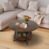 Masigle Round Coffee Table, 2-Tier Circle Coffee Table with Storage, Modern Wood Round Center Table, for Living Room, Small Space, Home Office, Easy Assembly, Rustic Brown Masigle