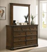 Roundhill Furniture Maderne Traditional Wood Panel Bed with Dresser, Mirror, Two Nightstands, King, Antique Walnut Roundhill Furniture