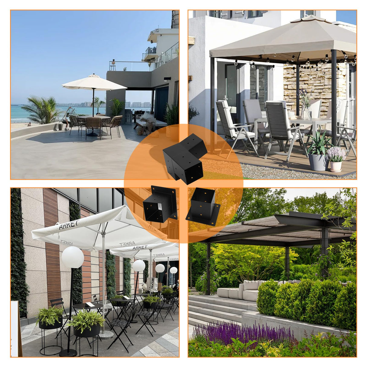 Ejoyous Pergola Bracket Kit, 3 Way 15 Degree Pergola Mounting Bracket Kit for 4x4in Lumber Wood Posts, Metal Gazebo Post Base Support Bracket for Pergolas Gardens Patio Ejoyous