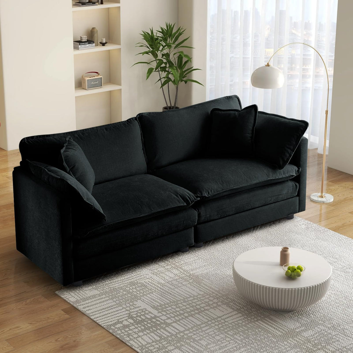 SoarTalent 76.7” Modular Sectional Sofa Convertible Couches, 2 Seater Chenille Deep Seat Cloud Couch Loveseat with Pillows for Living Room, Apartment, Office(Black) SoarTalent