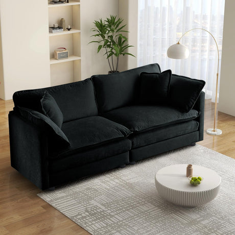 SoarTalent 76.7” Modular Sectional Sofa Convertible Couches, 2 Seater Chenille Deep Seat Cloud Couch Loveseat with Pillows for Living Room, Apartment, Office(Black) SoarTalent
