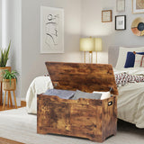 Timberer 31.5" Storage Chest, Wooden Storage Bench, Lift Top Toy Chest with 2 Safety Hinges, Large Toy Box, Entryway Shoes Bench for Living Room, Bedroom, Rustic Brown Timberer