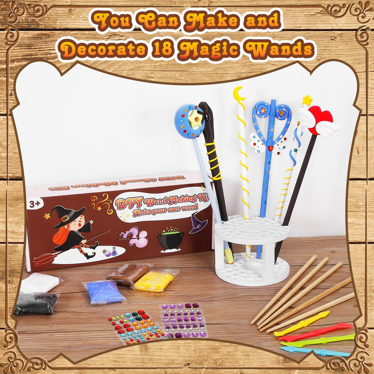 EnchantZone Magic Wand Making Kit DIY Wizard Princess Wand Craft Set for Kids Make Your Own Wands for Birthday Party Favors, Deluxe Accessories to Make 18 Wands EnchantZone