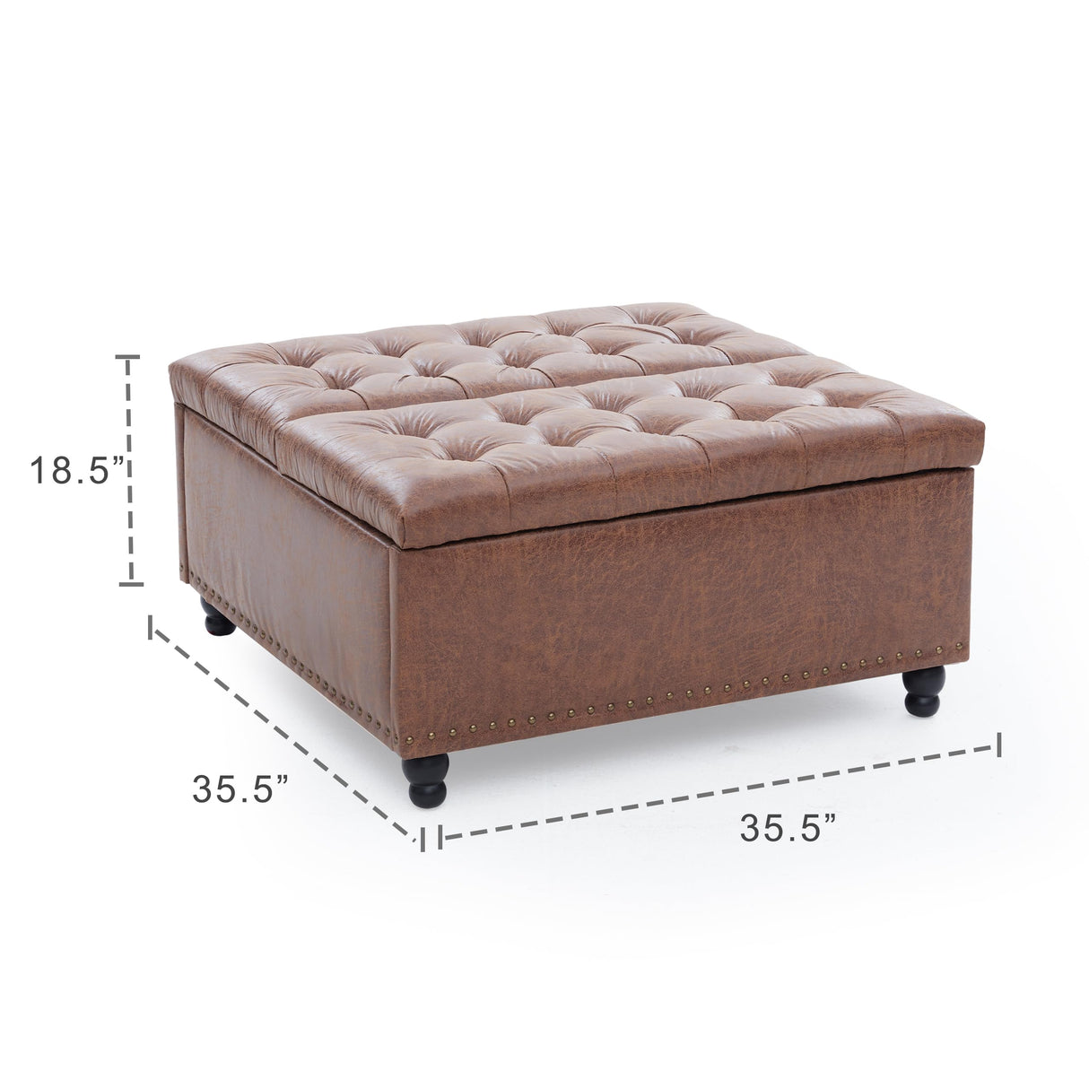 Tbfit Large Square Storage Ottoman Bench, Tufted Upholstered Coffee Table Ottoman with Lift Top & Solid Wood Legs, Oversized Storage Ottomans Toy Box for Living Room (Brown) Tbfit