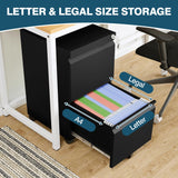 MIIIKO 2 Drawer File Cabinet on Wheels, Home Office Mobile File Drawers Under Desk, Filing Cabinets with Drawers for Legal/Letter/A4 File Folders(Black),Un-Assembled MIIIKO