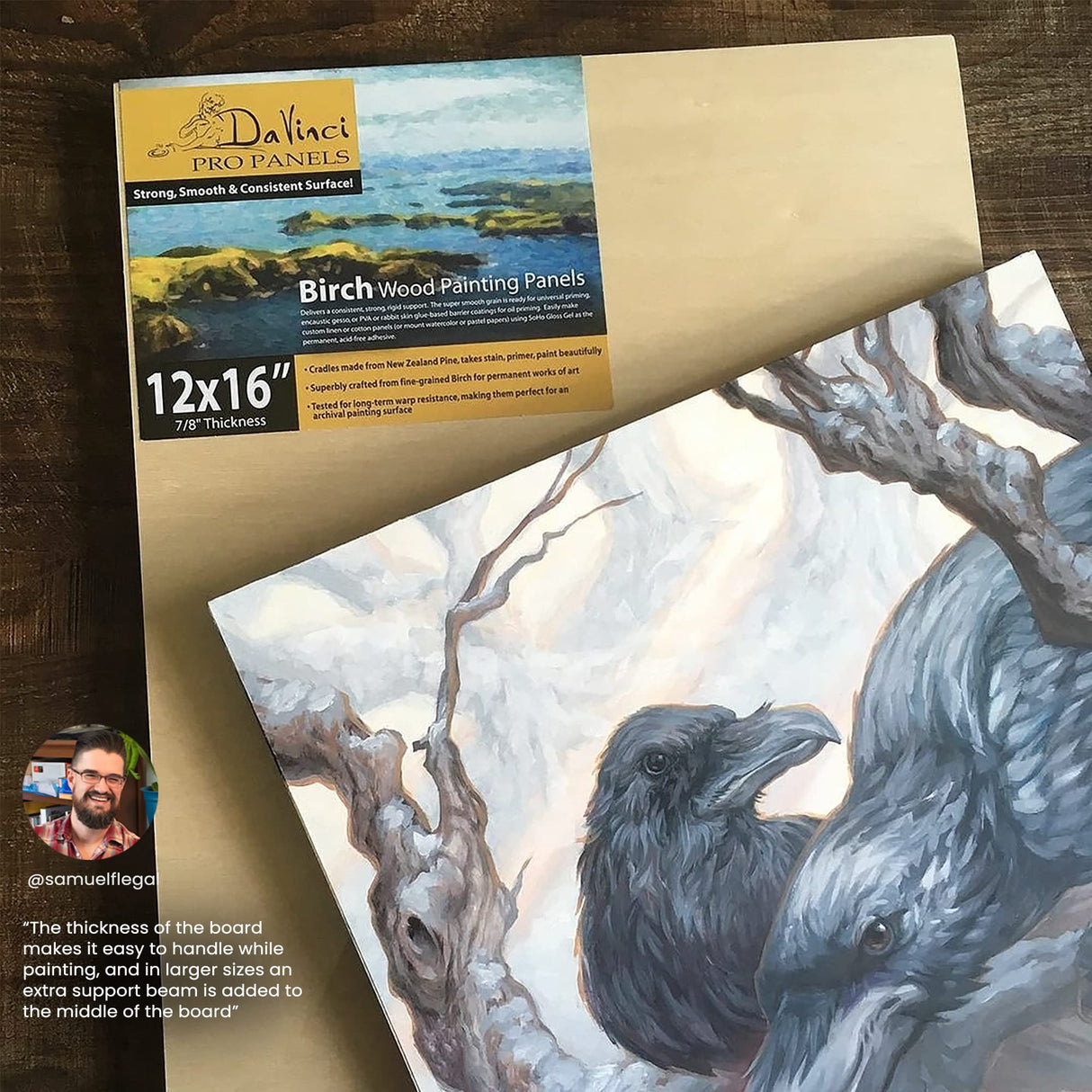 Da Vinci Pro Birch Wood Panel 7/8" Deep – 8x8 Single Panel - Fine Textured, Warp Resistant, Lightweight & Rigid – Perfect for Mounting Sanded Pastel or Watercolor Paper, Linen or Canvas DaVinci Wood Panel