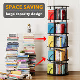 SpaceAid 5 Tier Rotating Bookshelf Tower, 360 Display Stackable Spinning Bookcase, Space Saving Revolving Round Book Shelf, Floor Standing Swivel Corner Organizer, Black SpaceAid