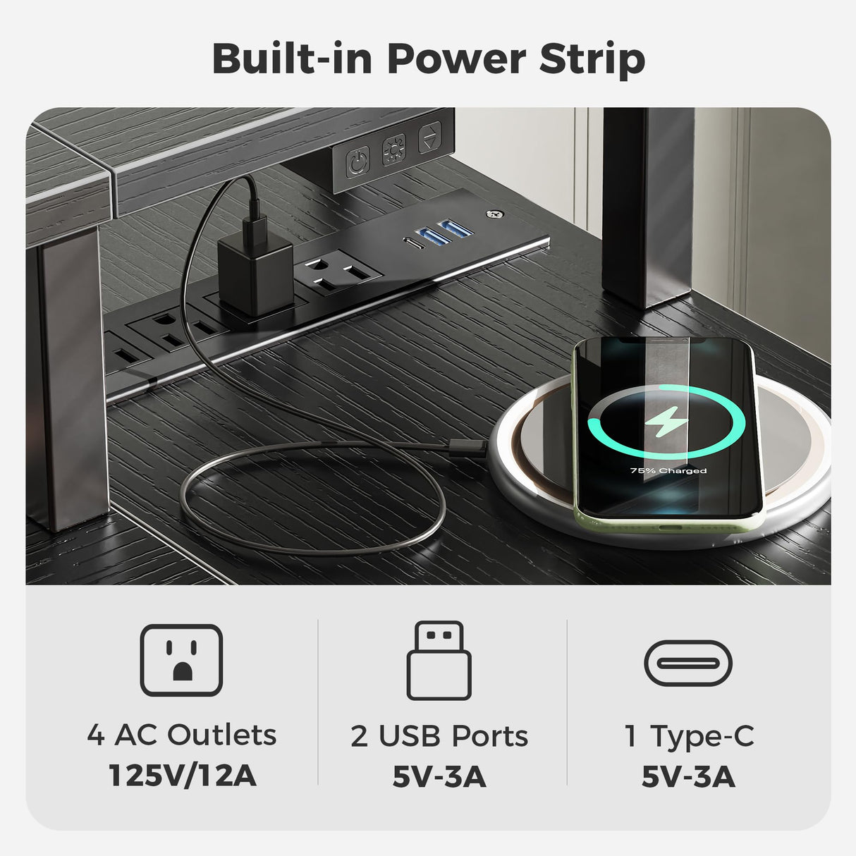 SUPERJARE 53 inch Reversible L Shaped Desk with LED Lights & Power Outlets, Computer Desk with Shelves & Monitor Stand, Gaming Desk with Drawer, Home Office Desk Corner Desk, Black SUPERJARE